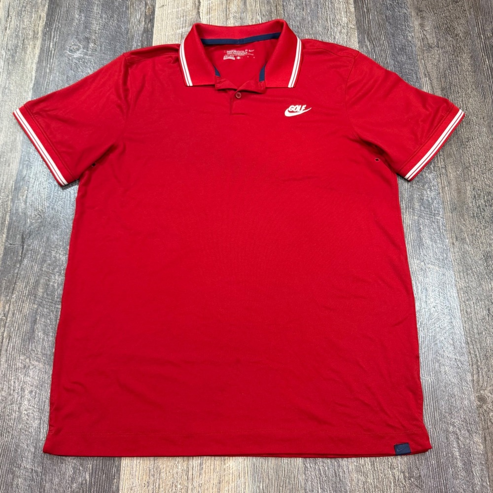 Nike Golf Polo Shirt Mens Large Red Dri-FIT Tour Performance 749976 Swoosh Logo